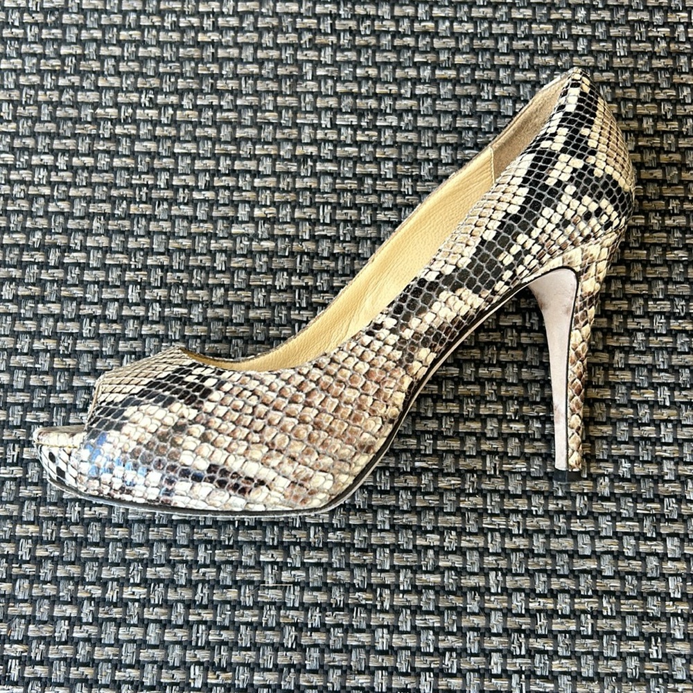 Neutral Embossed Python Heel Pumps - image 2